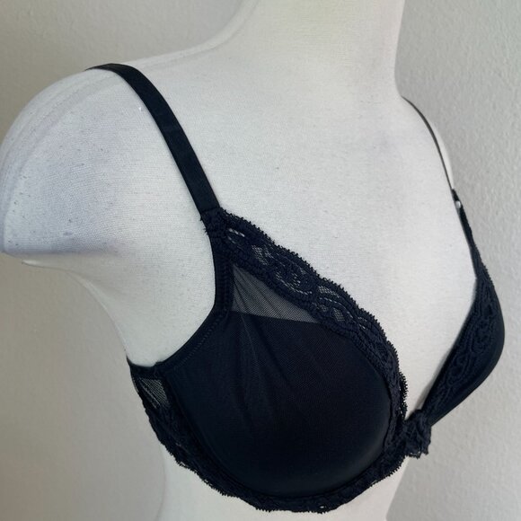 Natori Feathers Underwire Bra 36C Black Lace Nylon Mesh 730023 - Picture 3 of 10